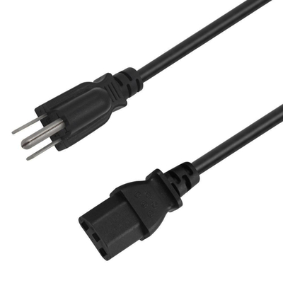 Kabel Listrik 6 Kaki yang Disetujui UL USA Black AC 3 Prong Computer Cable