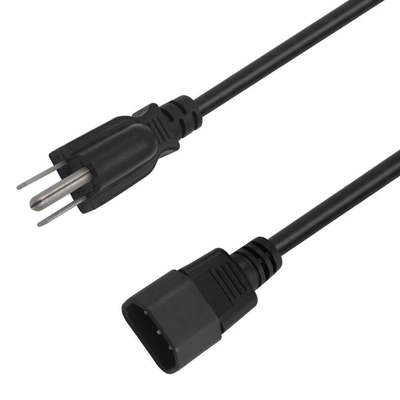 Kabel Listrik 6 Kaki yang Disetujui UL USA Black AC 3 Prong Computer Cable
