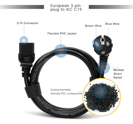 Mesin Elektronik C13 C14 Kabel Daya HO55VV-F EU Plug Extension Cord