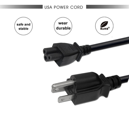 UL Disetujui IEC 320 C13 Kabel Listrik USA 3 Pin Hitam Colokan Kabel Listrik Komputer