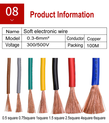 0.75mm PVC Insulated Flexible Cable 100 Meter / Roll 300V 500V Voltage